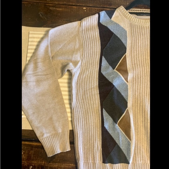 Ted Lapidus Paris Men’s Sweater XL Argyle Print Beige Grey Cotton Crew Neck - Picture 14 of 16